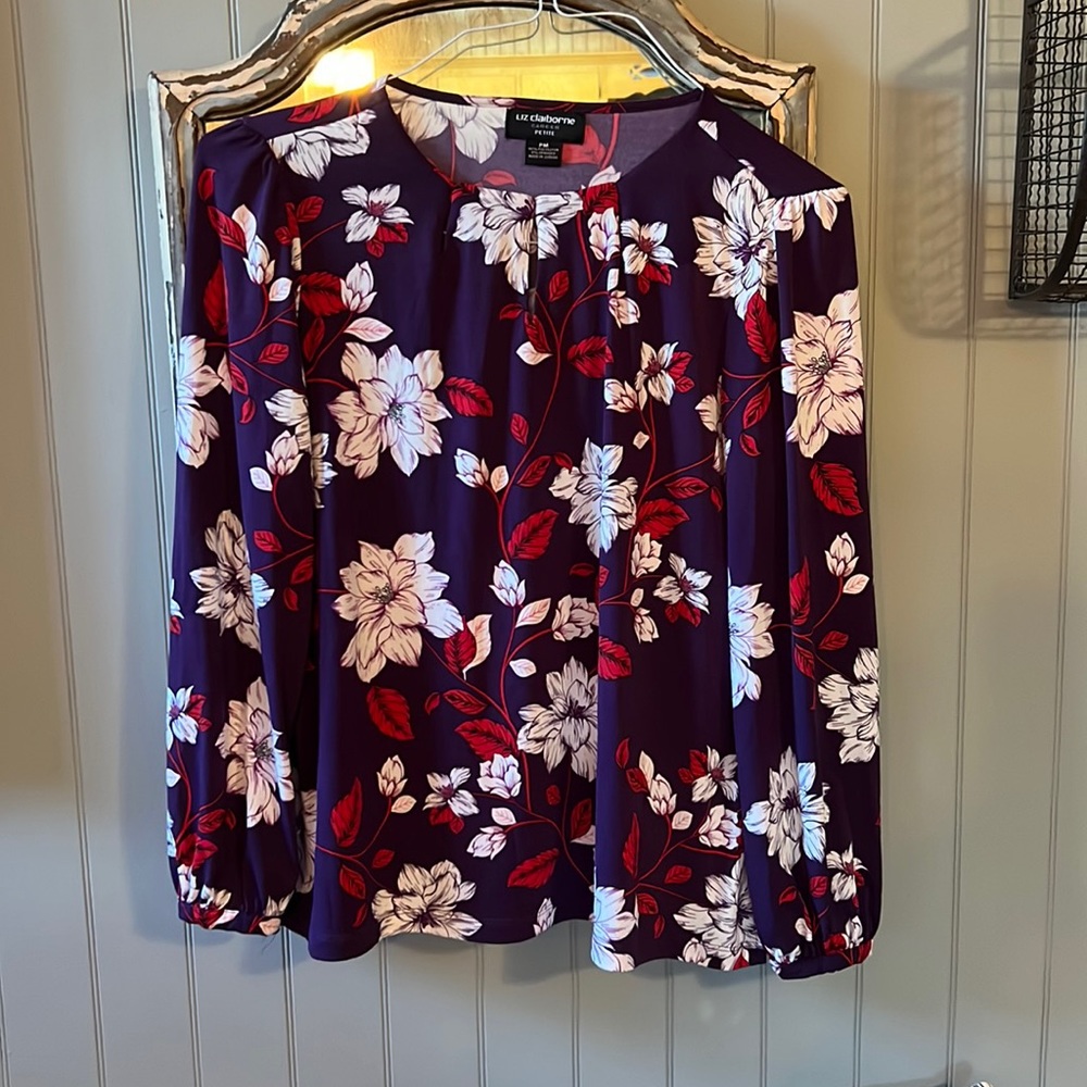 Liz Claiborne blouse. Size medium/petite. Purple and red floral